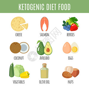 在白色背景上以平板风格设置的取暖饮食图标keto食物收集健康矢量说明将取暖饮食设置在白色背景上背景