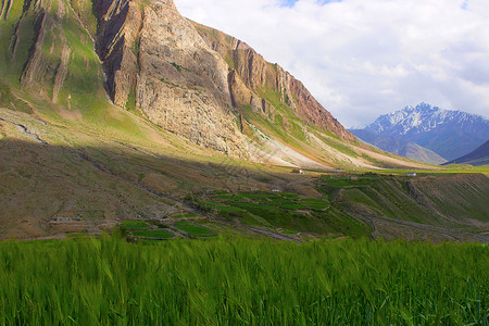 近山边的田地印亚北部的海马氏草原图片