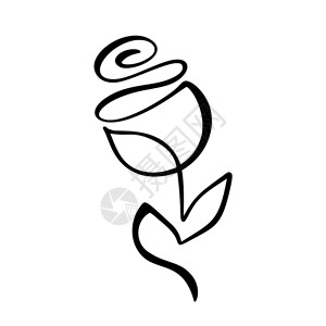 手绘黑白线玫瑰花概念连续的线手绘书法矢量徽标以最小样式扫描的彩虹