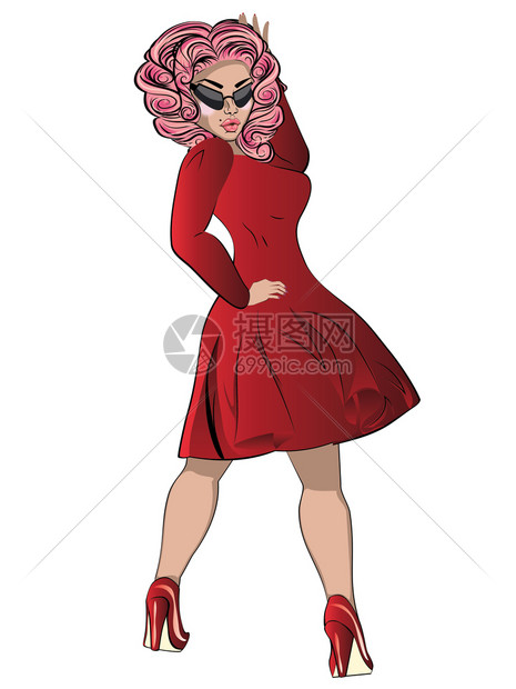 迷人的女穿高跟鞋古董时装服