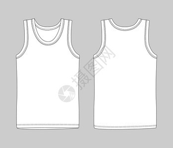 男子背心内衣白背面和随意风格t恤空白模板孤立的无袖男运动衬衫或子上衣背内白色背面和图片