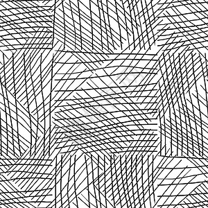 蜂巢格子黑白无缝图案手画纹理带有线条的抽象背景插画