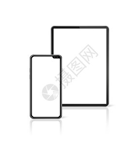 3d制成平板和移动电话装置制成平板和智能手机装置制成白色图片