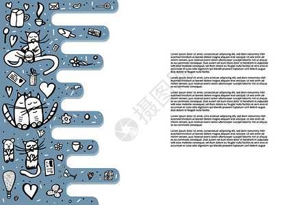 带有可爱的符号横线模板猫和情人节天体用涂鸦样式矢量图解图片
