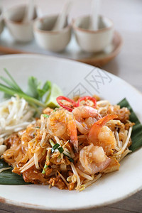 Thai食物土面条和虾当地食物图片