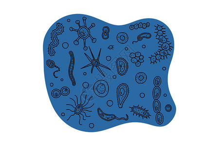细菌胞横幅微生物收集矢量涂鸦风格成分图片