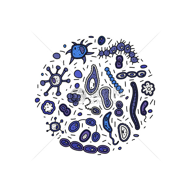 涂鸦风格细菌矢量图