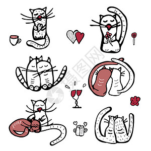 涂鸦风格的可爱猫适合贺卡和打印矢量插图图片