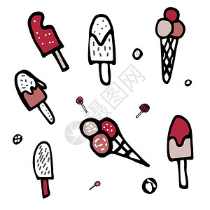 冰淇淋的涂鸦风格矢量说明图片