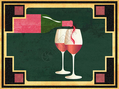 带有玻璃和一瓶葡萄酒的最起码风格海报图片