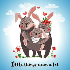 卡通可爱兔子家庭贺卡元素插画图片
