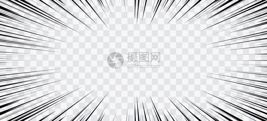 漫画书动作行速度线漫画框卡通背景透明的黑白矢量倒影图