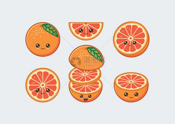 橙色可爱的Kawi吉祥物一套有趣的Kawi在切口中提取水果图片