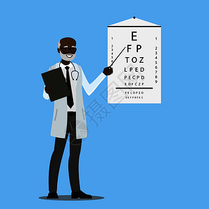 African美洲眼科医生与视力测试站在一起Carton矢量说明African美洲眼科医生与视力测试站在一起图片
