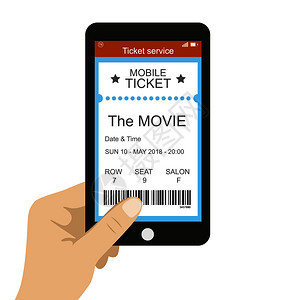 售票服务手持智能电话配有影票申请表Victor插图票服务配有电影票应用程序背景图片