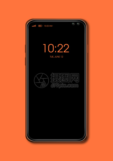 全屏数字黑智能手机模型在橙色上隔离3d转换全屏黑智能手机模型在橙色