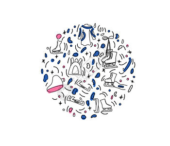 数字滑冰概念圆形组成带有颜色矢量手写插图图片