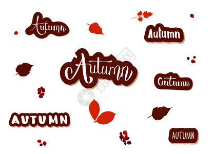 秋季引号标签手写字母带有装饰用于季节设计的元素矢量说明图片
