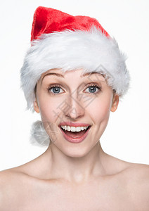 可爱卡通背景美丽的女人快乐圣诞节在塔帽白色背景的圣塔帽背景