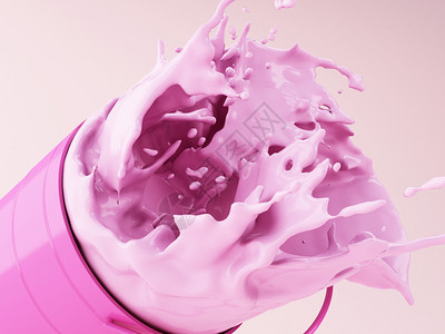 3个插图粉色涂料从罐子里喷出粉色背景图片