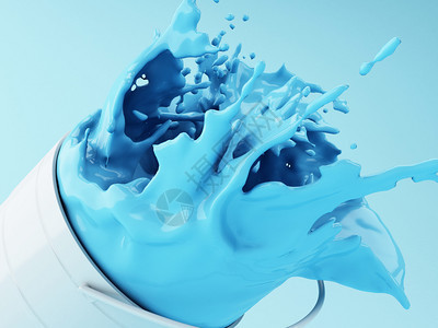 3个插图蓝漆从罐子里喷出蓝色背景图片
