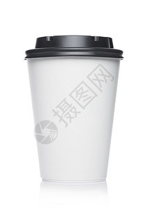 咖啡装在一个次杯子里灰色塑料盖在白上图片
