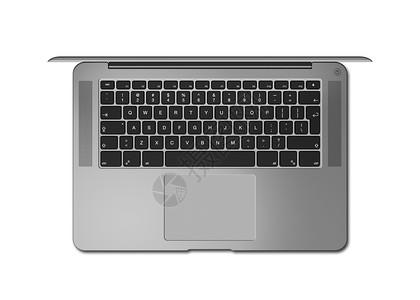 黑银打开笔记本电脑顶部视图3d将插孤立于白色深银打开笔记本电脑将白色孤立于背景图片