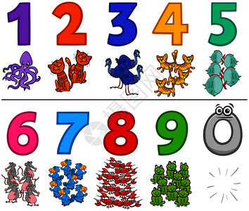 数字9卡通动物从1至9插画
