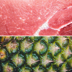 生猪肉切片和菠萝皮肤饮食健康物图片