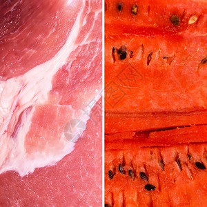 生猪肉切片和西瓜饮食健康物图片