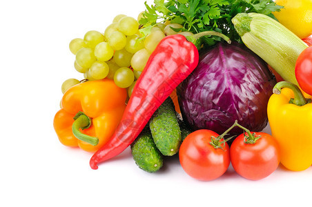 在白色背景上隔离的水果和蔬菜种类有机健康食品免费文本空间图片