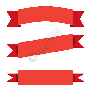 白色背景的红丝带横幅标志平板风格图片