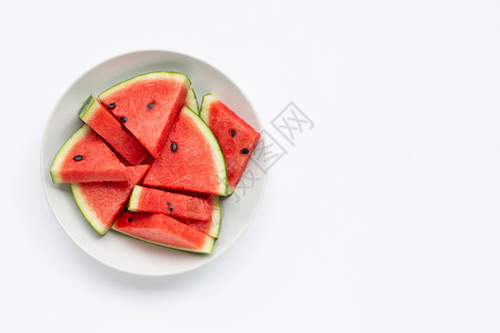 夏季水果白色板块上的西瓜片白底复制空间图片