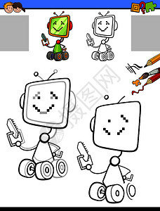 机器人或儿童绘画和彩色教育活插图图片