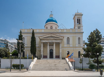 进入希腊东正教堂的门阶在比雷埃乌斯的Stnicholas图片