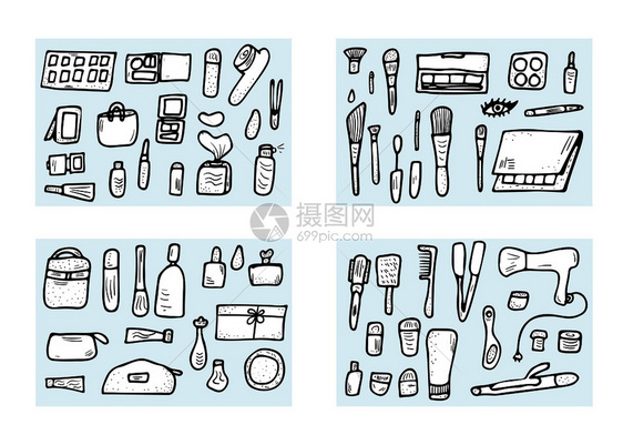 涂鸦风格的化妆品矢量元素图片