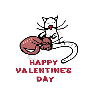 快乐的情人节贺卡模板用猫手写信件矢量插图图片