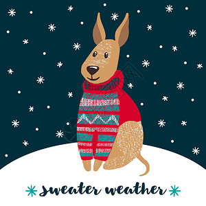 冬季贺卡用可爱的手画狗在冬天温暖的毛衣圣诞节明信片矢量说冬季贺卡用可爱的狗图片