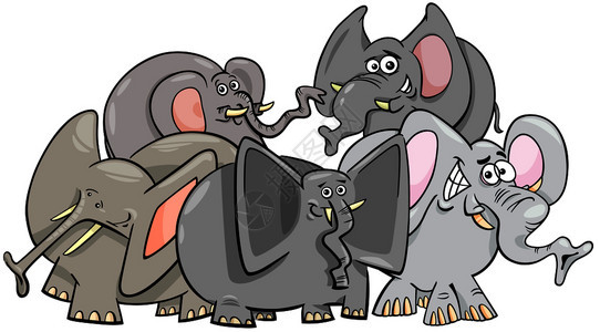 滑稽大象动物角色组的漫画插图图片