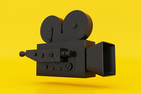 3d插图黄色背景的反向摄像头电影概念图片