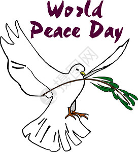 鸟迁徙国际和平日卡用鸽子和橄榄枝写字的手信用矢量说明和平日字卡