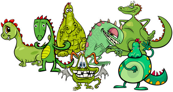 有趣的龙漫画插图幻想动物人角色组图片