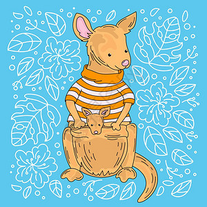 袋鼠澳洲动物漫画矢量插图集图片