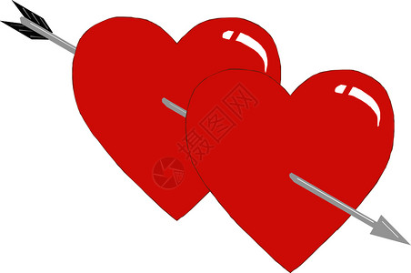男人和女人的手两颗心被箭和穿透男人女之间的爱情节每日矢量插图设计