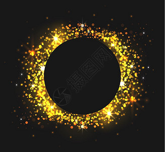 黑色背景上的圆形模板带有金色的火花用于您设计的矢量框架图片