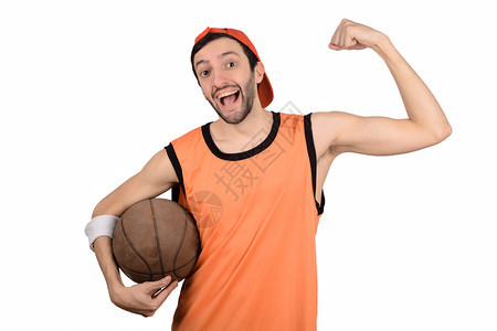 年轻人的肖像有趣表情和篮球体育概念图片