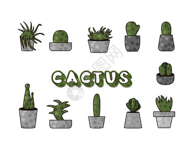 矢量仙人掌设计组室内植株收藏用涂鸦风格的字母图片