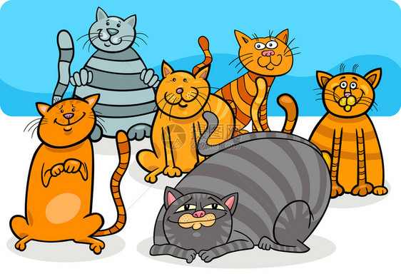 猫小可爱动物角色组的漫画插图图片