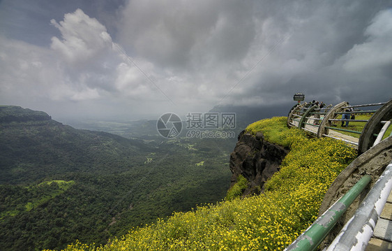 马哈拉施特indaseptmbr2013在malshejgat的游客在一个充满黄花的云天上2013mahrstepmr在充满黄花图片