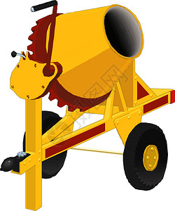 水泥接到白色背景的卡通风格平板设计中的黄色混凝土搅拌器插画